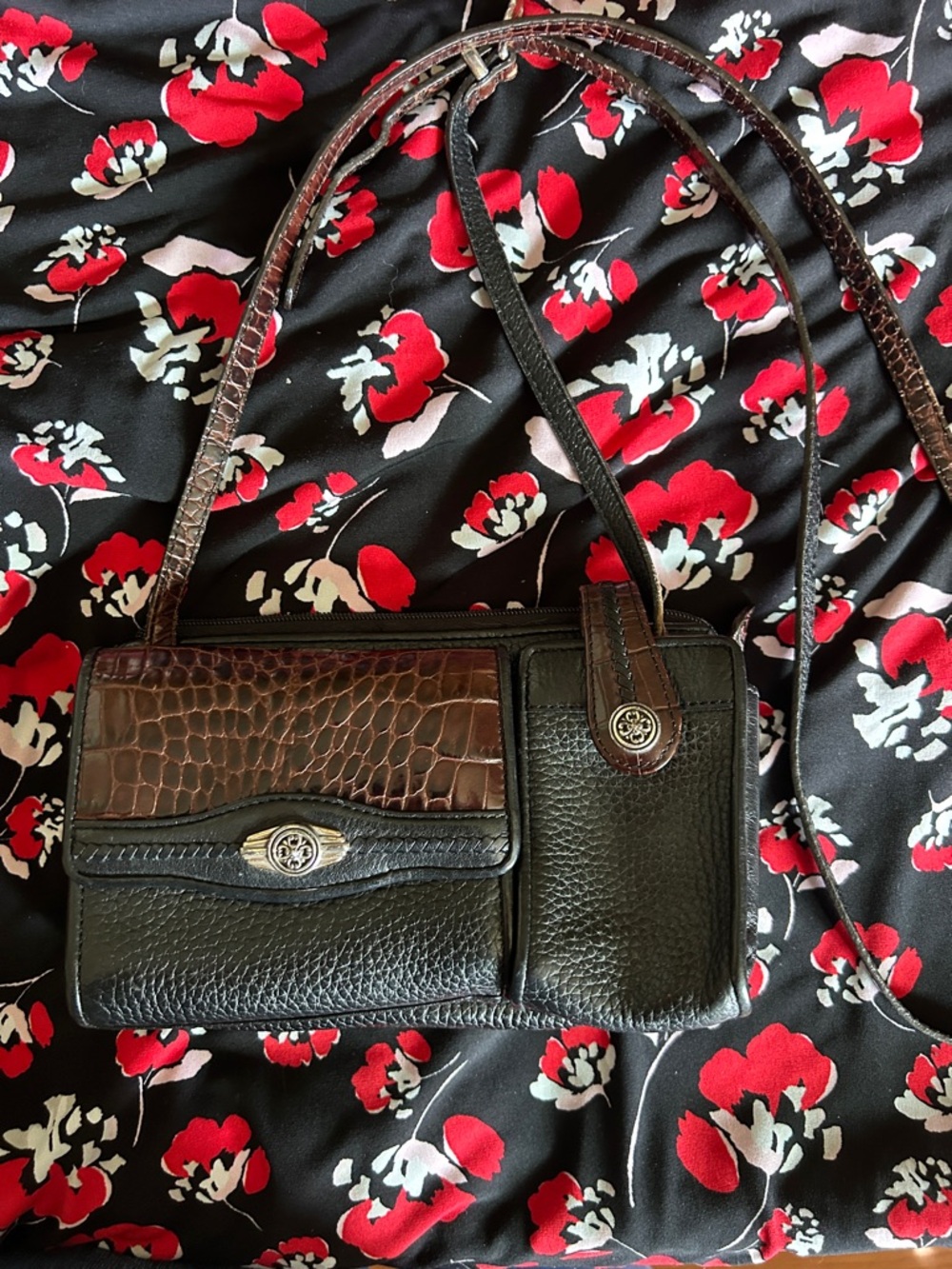 Brighton Two-Tone Black and Brown Leather crossbody Bag